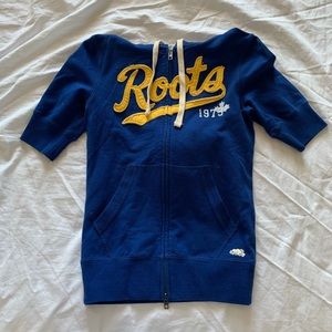 Roots Canada Short-Sleeved Hoodie Zip-Up in Blue